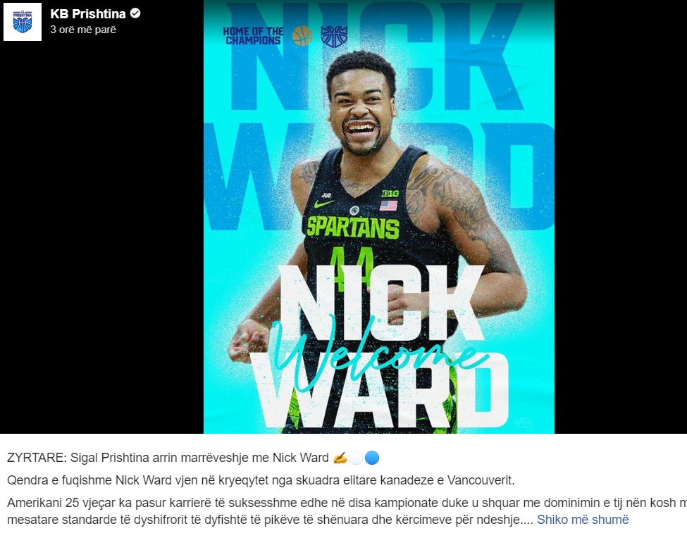 KB Prishtina përforcohet me Nick Ward