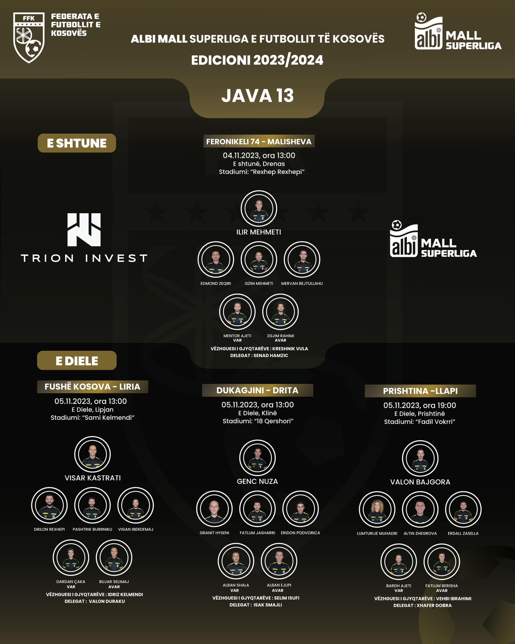 Delegohen gjyqtarët për xhiron e 13-të në Albi Mall Superligë