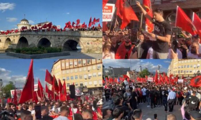 Protesta në Shkup, studentët kërkojnë dorëheqjen e Ministrit të Drejtësisë që po kundërshton provimin në gjuhën shqipe
