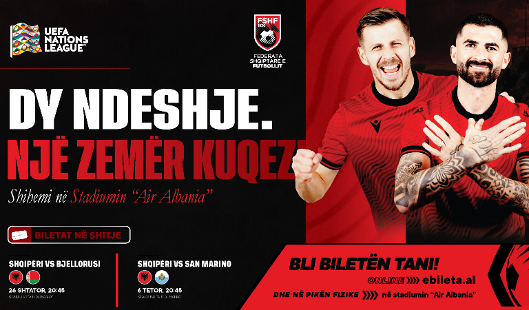Biletat për ndeshjet e Shqipërisë mund të blihen pranë ‘Air Albania’ Biletat për ndeshjet e Shqipërisë mund të blihen pranë ‘Air Albania’